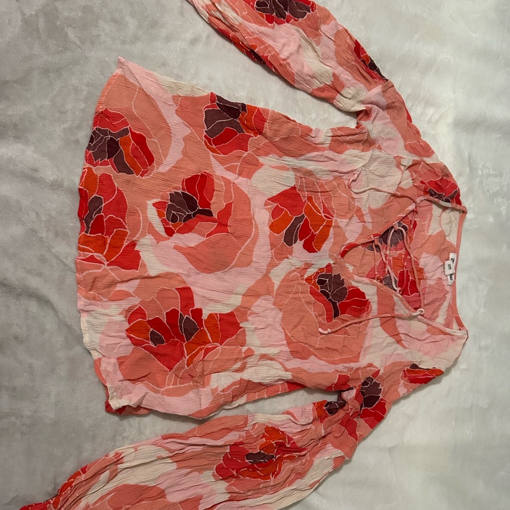 Billabong Red and Pink Floral Long Sleeve Top